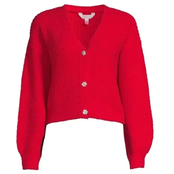 NO BOUNDARIES Red Rhinestone Button Cardigan Sweater XS - Picture 3 of 12